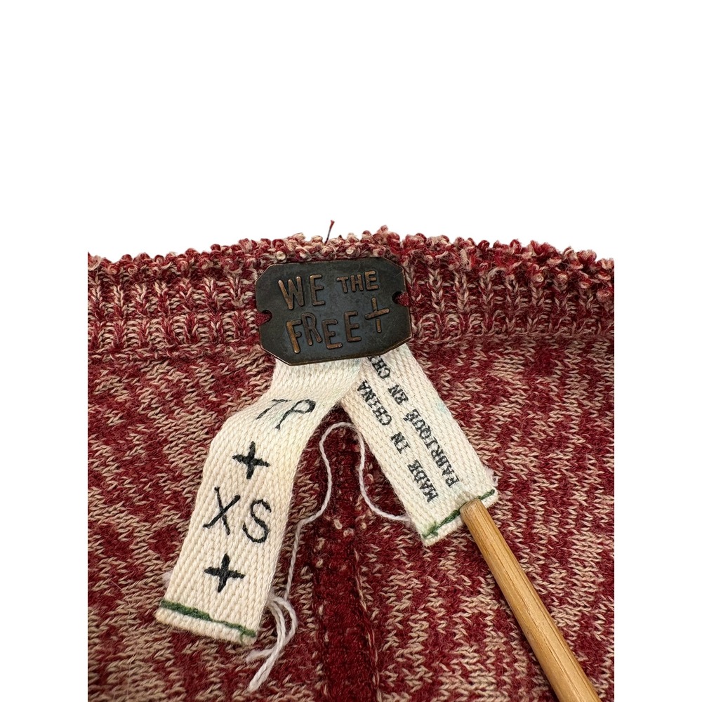 We The Free Henley Top Womens XS Burgundy Knit Thermal Striped Boho sock monkey - Picture 6 of 7